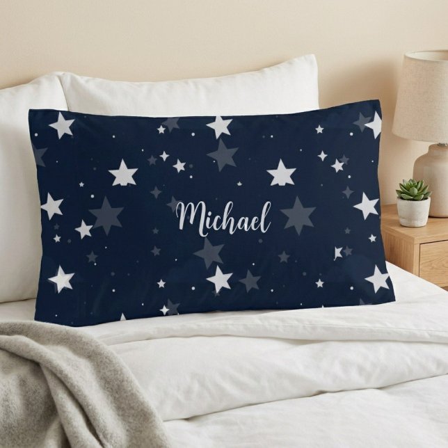 Housse D'oreillers Star Pattern Pillow Cover with Custom Name - Blue  (Créateur téléchargé)