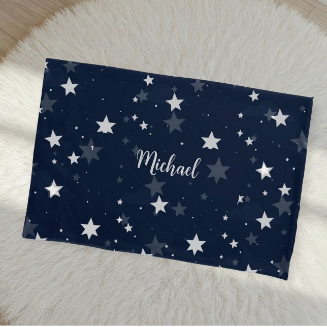 Housse D'oreillers Star Pattern Pillow Cover with Custom Name - Blue  (Créateur téléchargé)