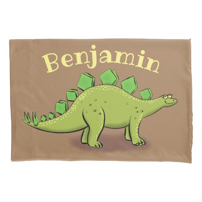 Housse D'oreillers Stégosaure vert drôle dessin animé dinosaure (devant)