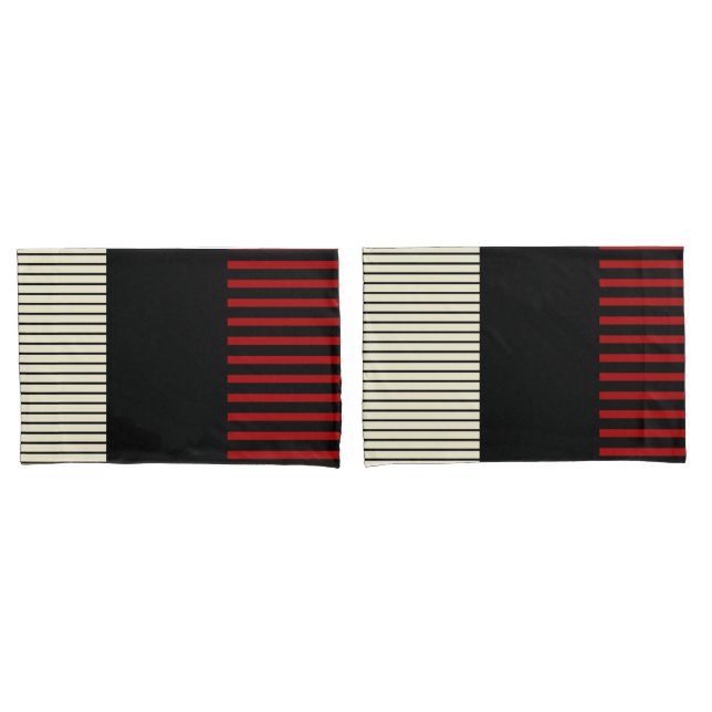 Housse D'oreillers Stripes Color Pop - Rouge & Crème (devant-Set)
