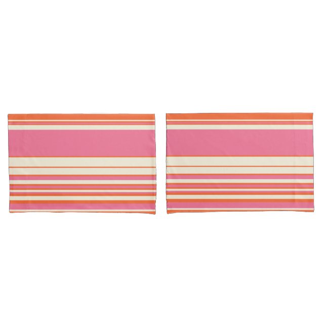 Housse D'oreillers Stripes complexes - rose, orange et crème (devant-Set)