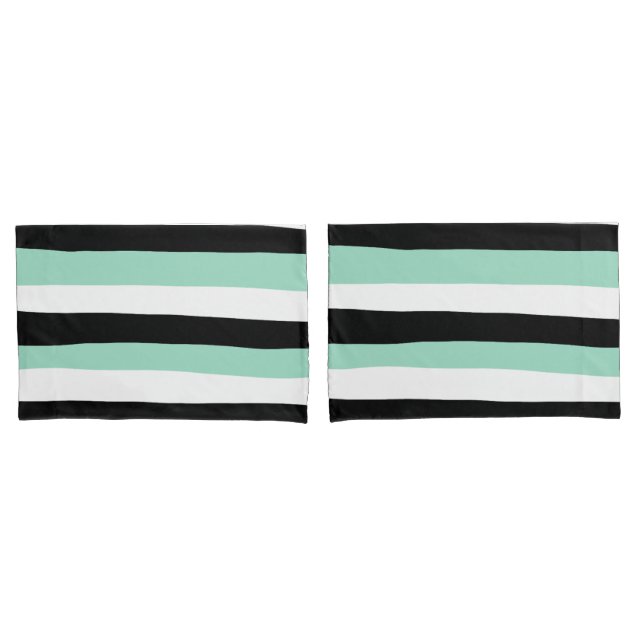 Housse D'oreillers Stripes inégales - Mint vert, blanc et noir (devant-Set)
