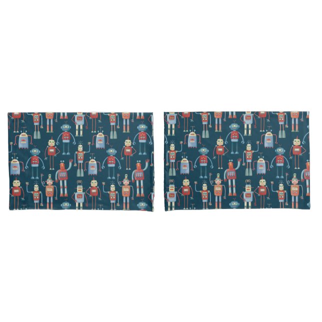 Housse D'oreillers Style années 1950 Retro Robot Motif (devant-Set)