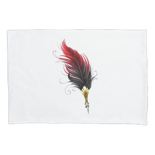Housse D'oreillers Stylo rouge en plumes avec nib or