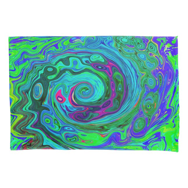 Housse D'oreillers Super Abstrait Retro Green et Blue Swirl (devant)