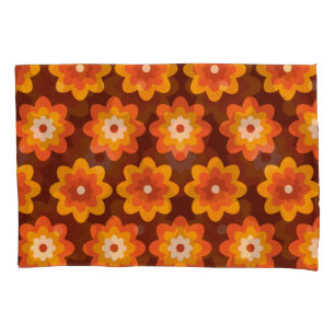 Housse D'oreillers Super rétro les années 70 boho hippie orange fleur