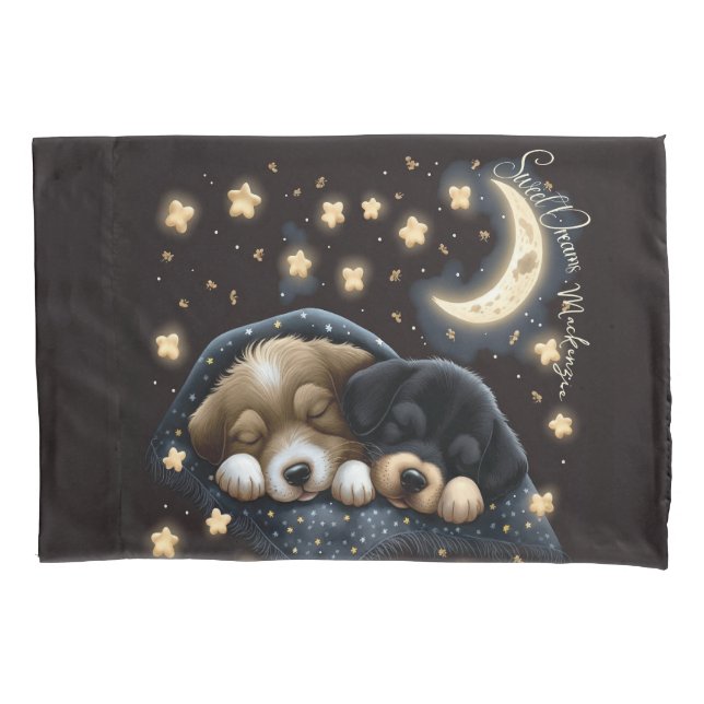 Housse D'oreillers Sweet Dreams Jote Design Chiot Nom personnalisé (devant)