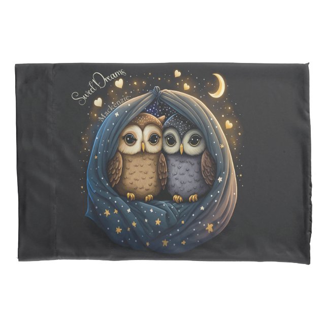 Housse D'oreillers Sweet Dreams Jote Design Owl Nom personnalisé (devant)