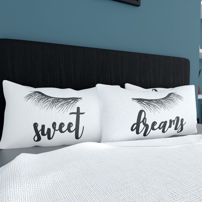 Housse D'oreillers Sweet Dreams Yeux Asleep Lashes Coussin ensemble C (Shhh. Sweet Dreams! A fun pair of eyelash pillowcases with text you can customize)