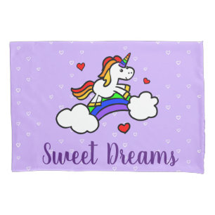 Housse D'oreillers Sweets Dreams Unicorn Lilac Coeur Pillowcase