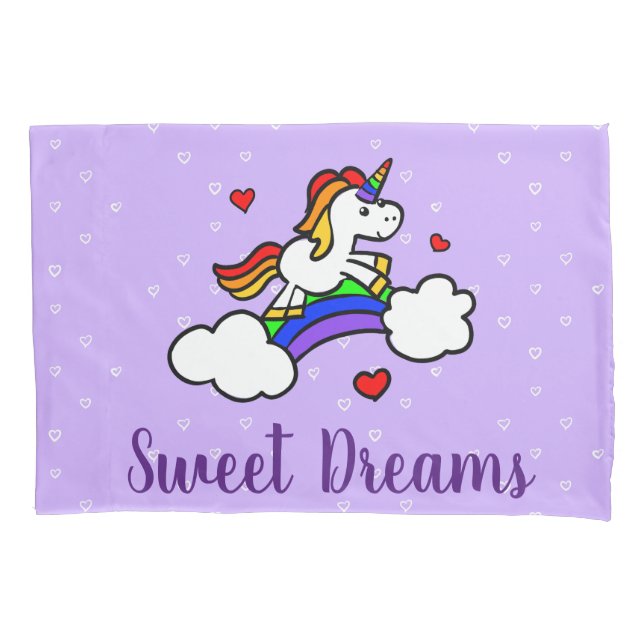 Housse D'oreillers Sweets Dreams Unicorn Lilac Coeur Pillowcase (devant)