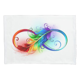 Housse D'oreillers Symbole d'infini avec plume arc-en-ciel