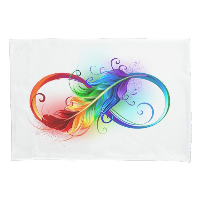 Housse D'oreillers Symbole d'infini avec plume arc-en-ciel (devant)