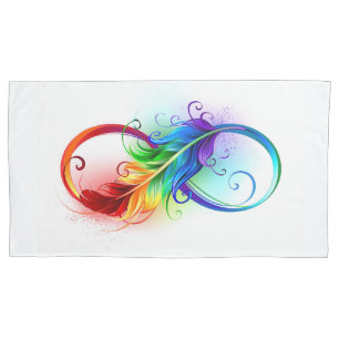 Housse D'oreillers Symbole d'infini avec plume arc-en-ciel