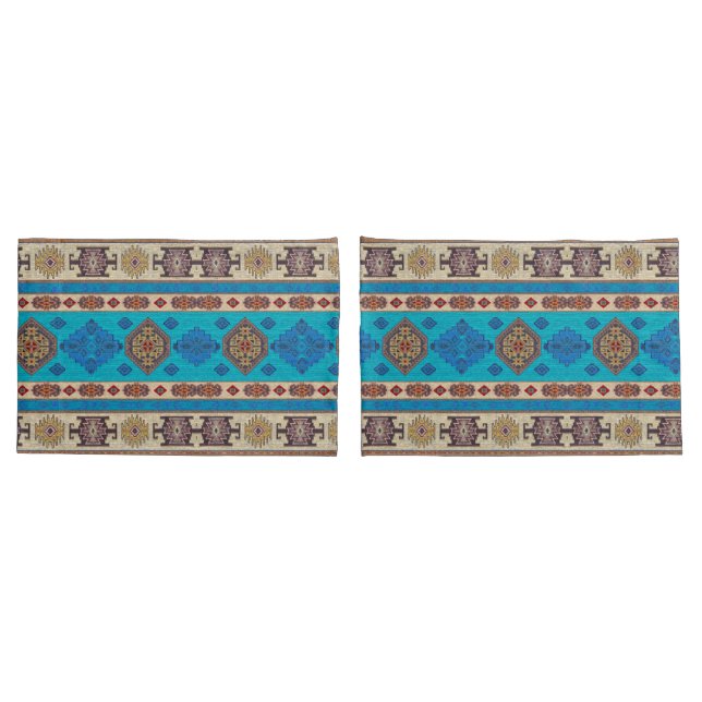 Housse D'oreillers Tapis Kilim Turc Bleu Antique (Dos-Set)