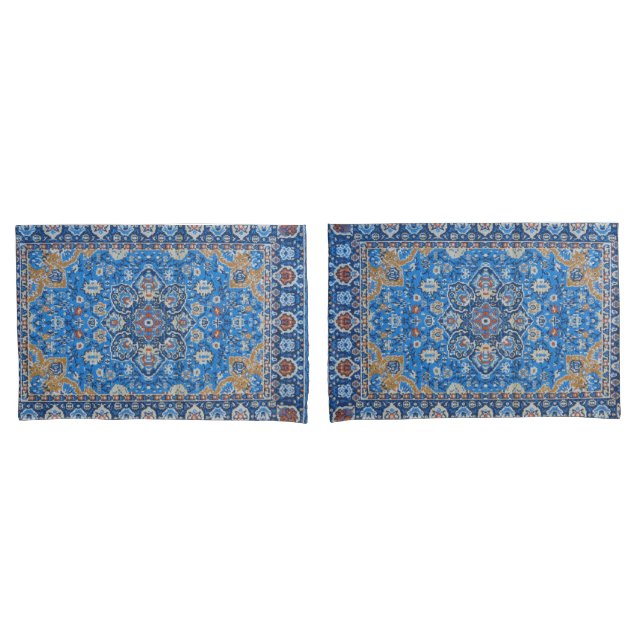 Housse D'oreillers Tapis turc oriental bleu perse antique (devant-Set)