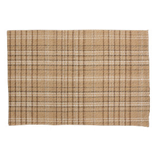 Housse D'oreillers Tartan Beige : Tissu Plaid Classique.