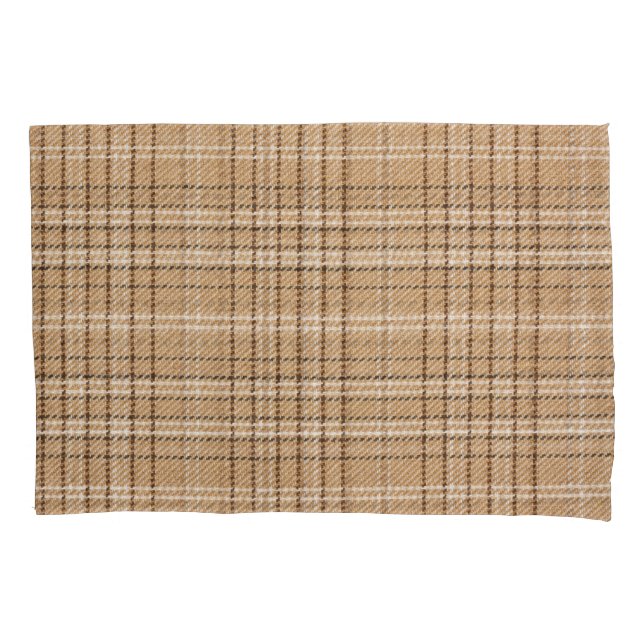 Housse D'oreillers Tartan Beige : Tissu Plaid Classique. (devant)