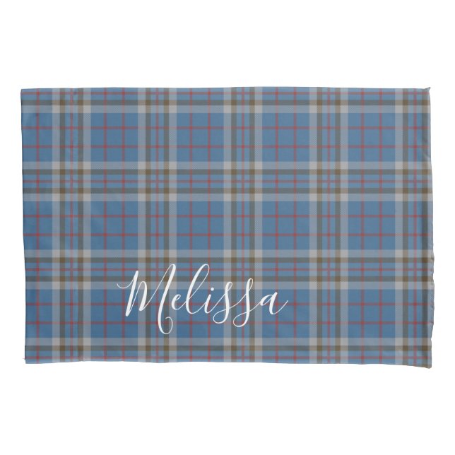 Housse D'oreillers Tartan Clan Thompson Plaid Blue Grey Check (devant-gauche)