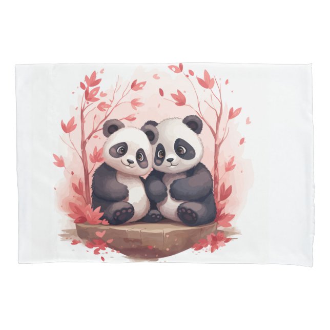 Housse D'oreillers Tellement heureux ensemble Panda paire (devant)