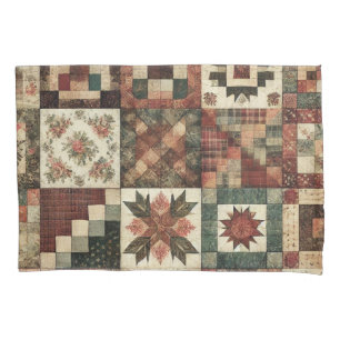 Housse D'oreillers Terracotta Patchwork Quilt Rustic Farmhouse