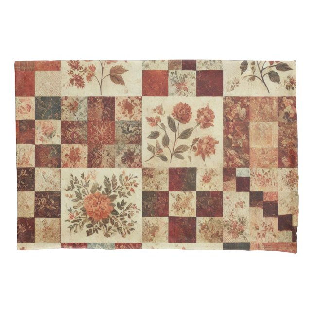 Housse D'oreillers Terracotta Patchwork Quilt Rustic Farmhouse (devant)