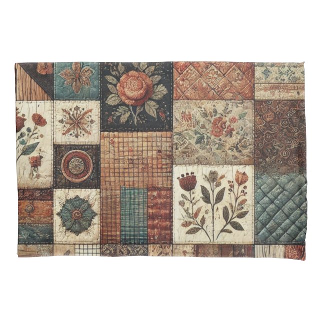 Housse D'oreillers Terracotta Patchwork Quilt Rustic Farmhouse (devant)