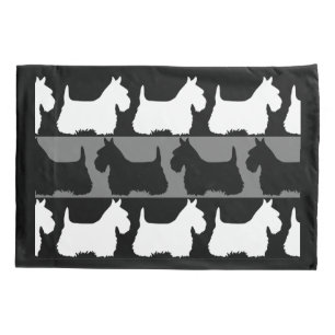 Housse D'oreillers Térrier écossais chien noir/gris/blanc, rayures