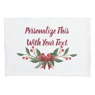 Housse D'oreillers Texte personnalisé Holly et Berry Noël