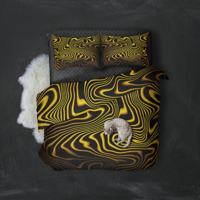 Housse D'oreillers Texture de tourbillons noir jaune or (Créateur téléchargé)