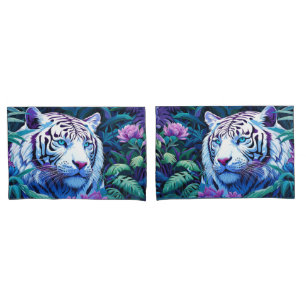 Housse D'oreillers Tigre blanc avec fleurs violettes