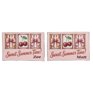 Housse D'oreillers Timbre Vintage Cerise Doux l'Été