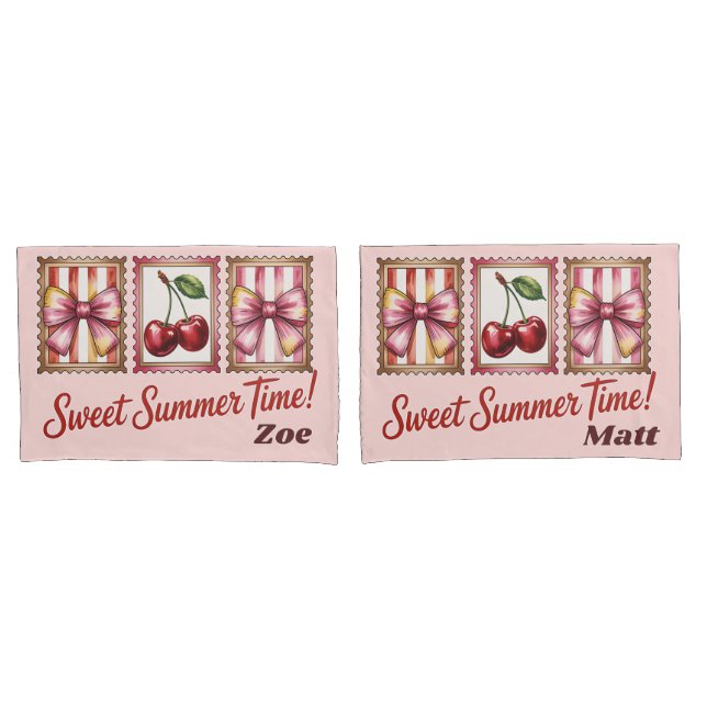 Housse D'oreillers Timbre Vintage Cerise Doux l'Été (devant-Set)
