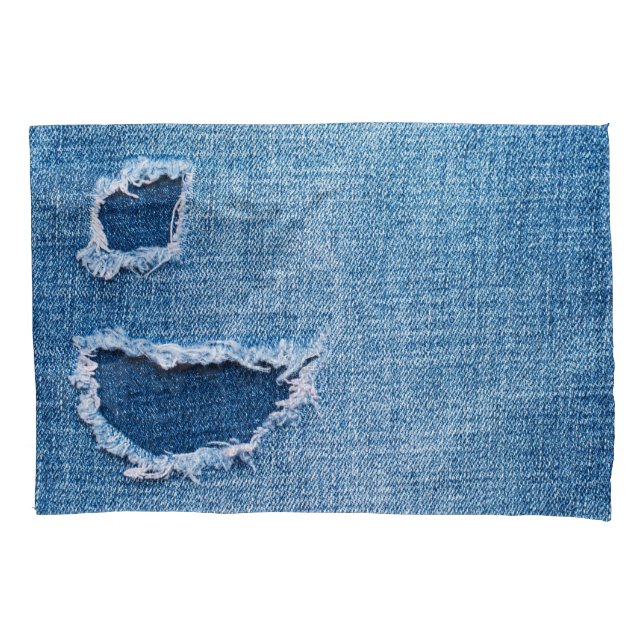 Housse D'oreillers Tissu en denim déchiré, teintes bleues. (devant)