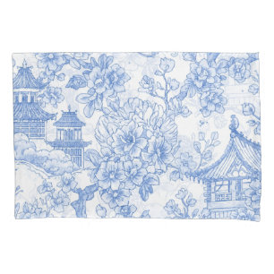 Housse D'oreillers Toile de chinoiserie bleue Dragon Fleur de cerisie