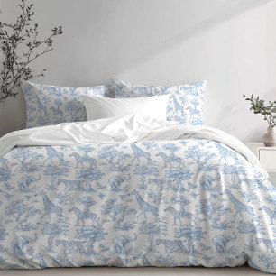 Housse D'oreillers Toile de Jouy animaux de safari bleu