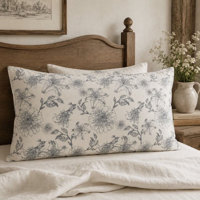 Housse D'oreillers Toile de Jouy botanique oiseaux campagne rustique  (Créateur téléchargé)