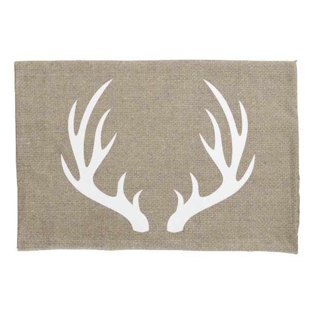 Housse D'oreillers Toile de jute blanche d'andouillers de cerfs (devant)