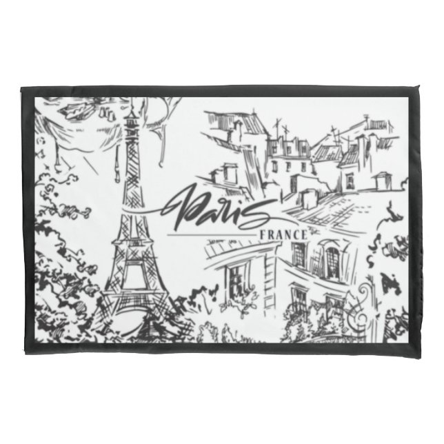 Housse D'oreillers Toile Paris Eiffel noir et blanc (devant)