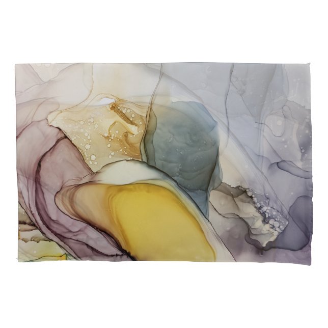 Housse D'oreillers Tourbillons d'encre d'alcool, teinte jaune, abstra (devant)