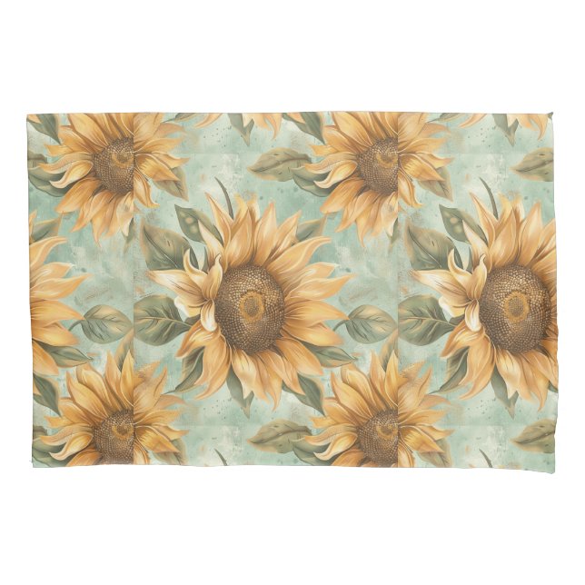 Housse D'oreillers Tournesols Aquarelle Fond Bleu (devant)