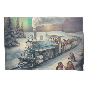Housse D'oreillers Train Express de pingouins mignons Lumières du Nor