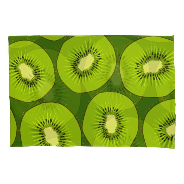 Housse D'oreillers Tranches de fruits Kiwi : vert foncé. (devant)