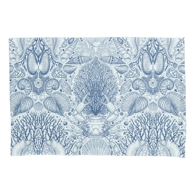 Housse D'oreillers Trésors de plage en bleu (devant-gauche)