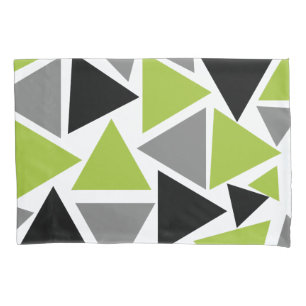 Housse D'oreillers Triangles aléatoires Lime Vert Gris noir sur blanc