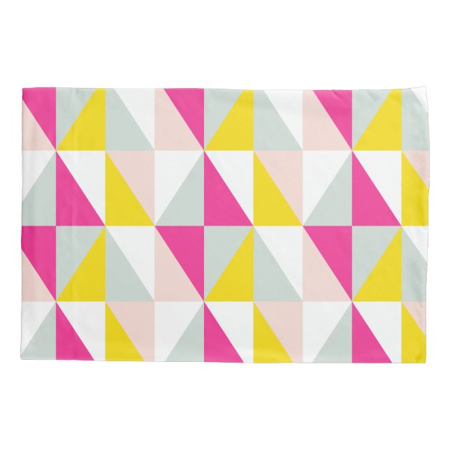 Housse D'oreillers Triangles géométriques rose et motif de jaune (Dos)