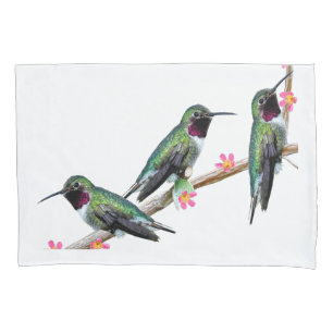 Housse D'oreillers Trois colibris perchés sur une branche d'une fleur