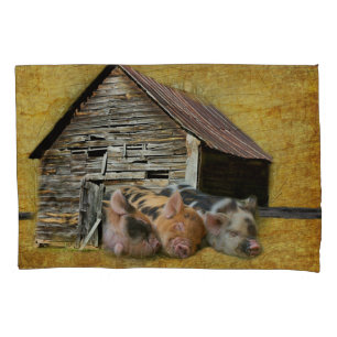 Housse D'oreillers Trois Petits Cochons À La Grange Rustique Snoozing