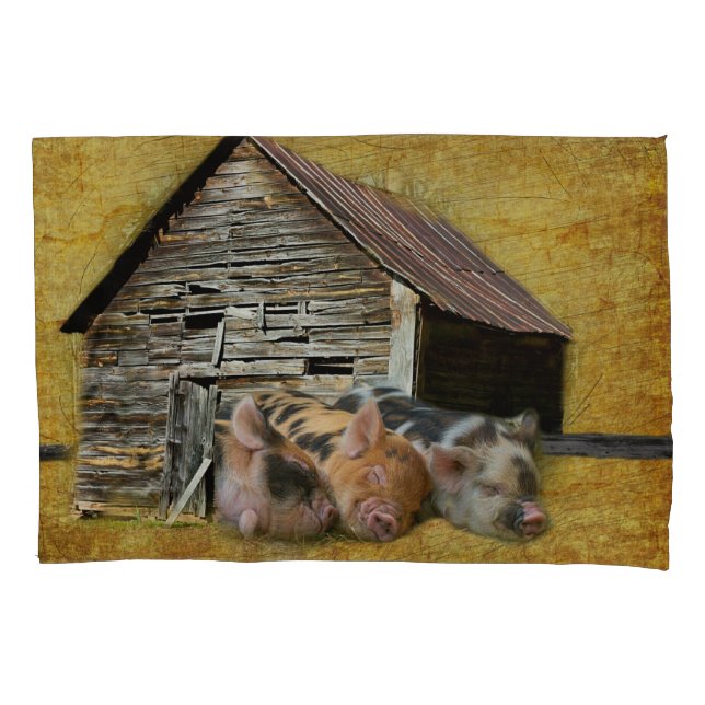 Housse D'oreillers Trois Petits Cochons À La Grange Rustique Snoozing (devant)