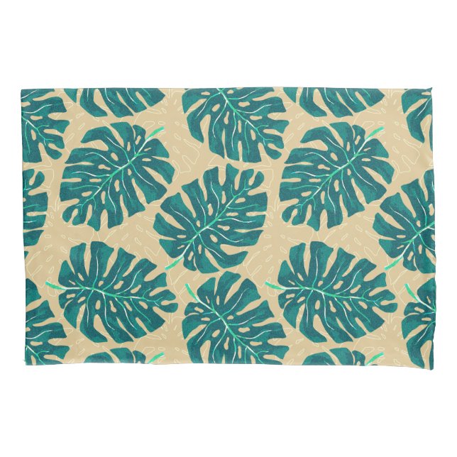 Housse D'oreillers Tropical Palm Turquoise Beige (devant)
